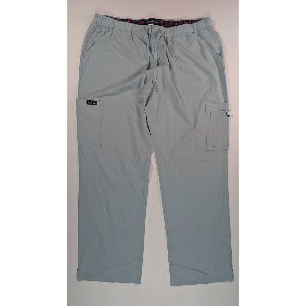 Koi Basics Scrub Pants XL Regular Blue Heather Cargo Drawstring Medical Nursing